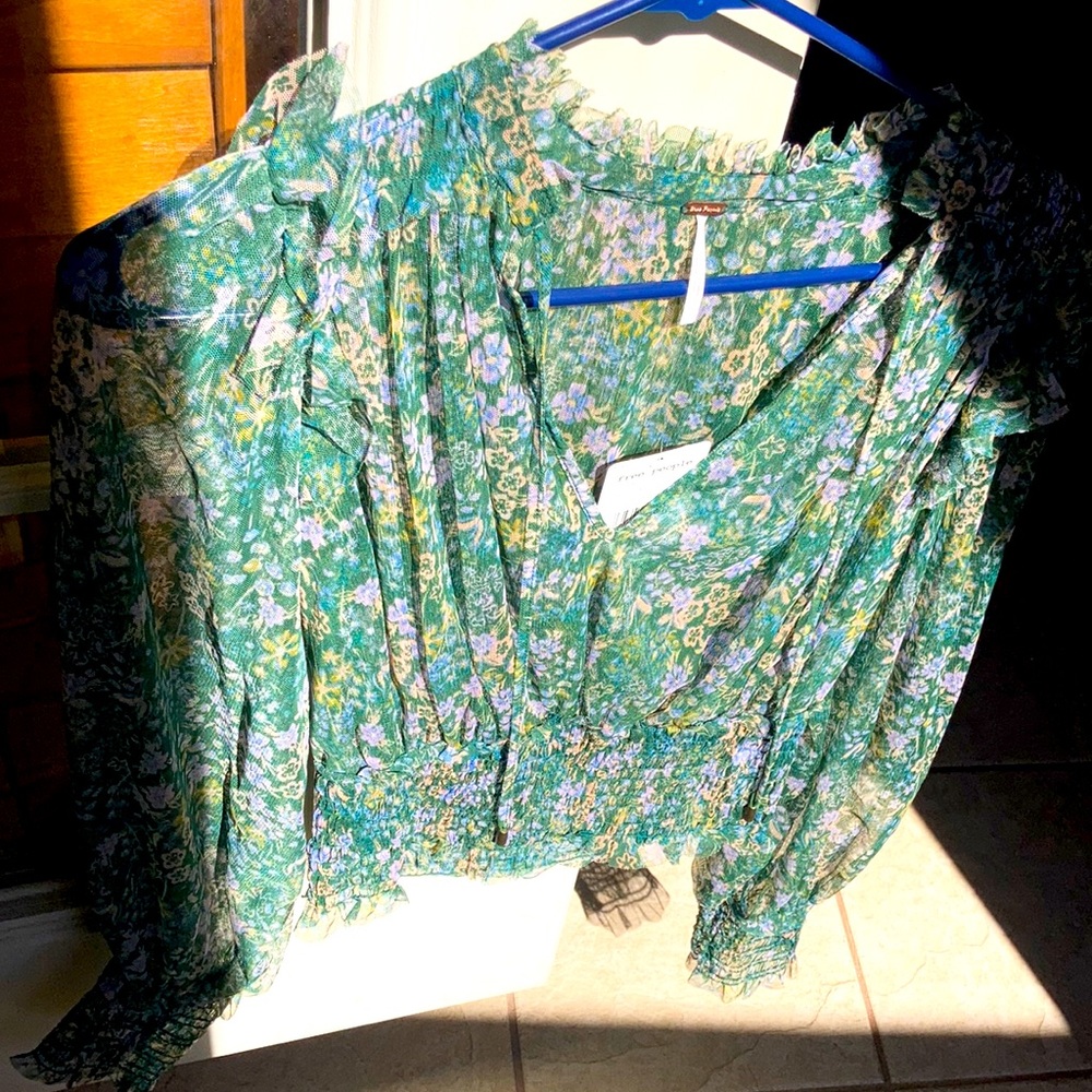 Free People emerald combo see through blouse BRAND NEW WITH TAGS, never worn.